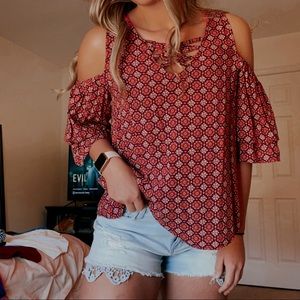 Red-Orange Cold-Shoulder Top